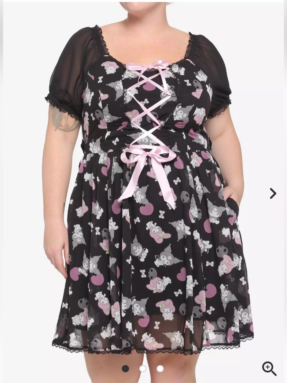 MY MELODY KUROMI LACE FRONT BODICE BLACK PINK HOT TOPIC DRESS GREAT COND XL